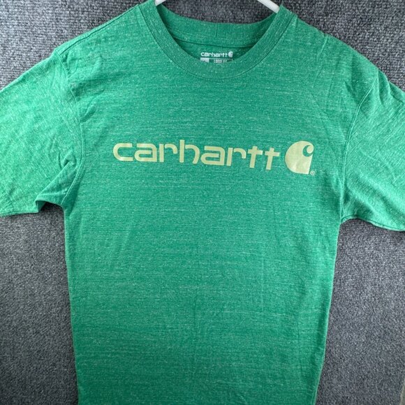 Carhartt Green Short Sleeve T Shirt Men Small Loose Fit Big Logo Adult Outdoors - Picture 1 of 9